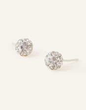 Sterling Silver Pave Ball Stud Earrings, , large