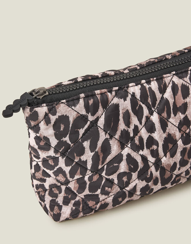 Quilted Leopard Print Wash Bag, , large