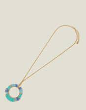 Long Fan Circle Pendant Necklace, , large