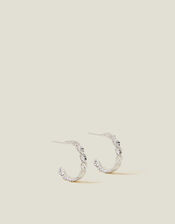 Sterling Silver-Plated Flower Hoop Earrings, , large