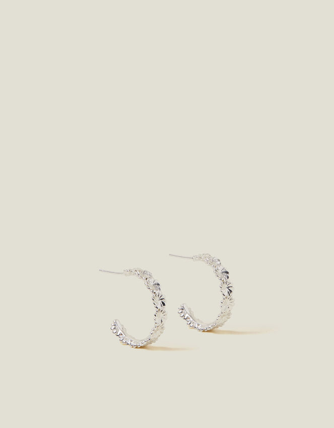 Sterling Silver-Plated Flower Hoop Earrings, , large