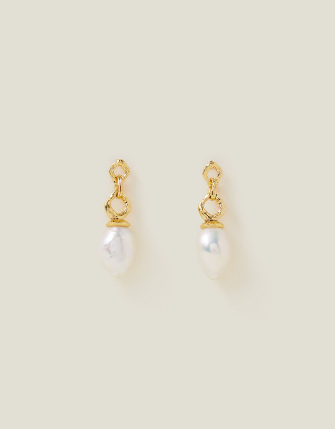 14ct Gold-Plated Pearl Drop Earrings, , large