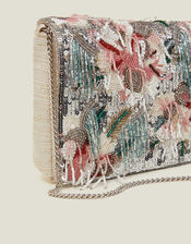 Floral Embroidered Tassel Clutch Bag, , large