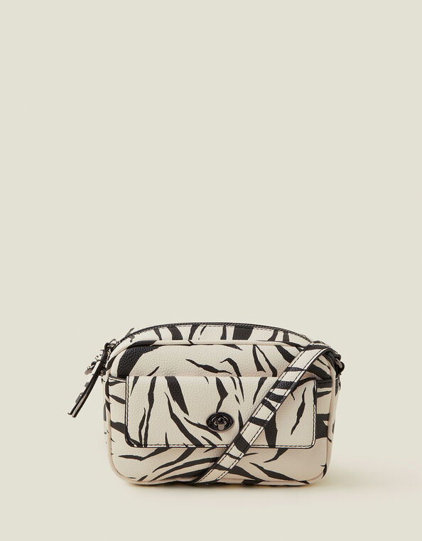 Animal Print Cross-Body Bag, Black (BLACK WHITE), large