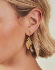 Stone Charm Leaf Drop Earrings, , large