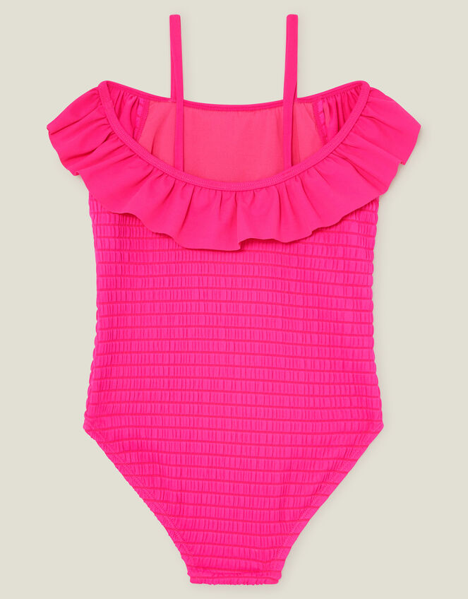 Girls Textured Frill Swimsuit, Pink (PINK), large