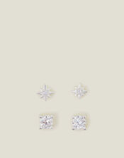 2-Pack Sterling Silver-Plated Star Stud Earrings, , large