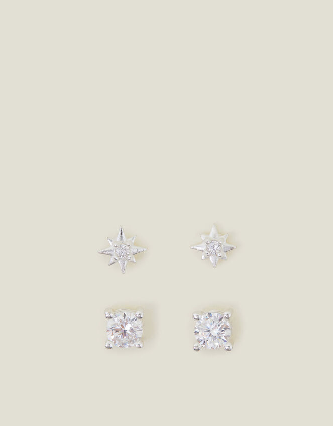 2-Pack Sterling Silver-Plated Star Stud Earrings, , large