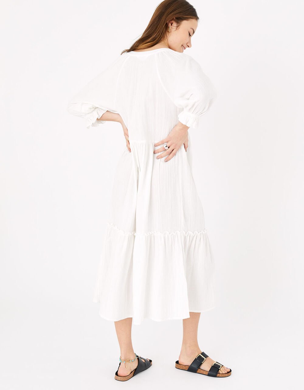 Crinkle Tiered Maxi Dress in Pure Cotton White | Beach holiday dresses ...