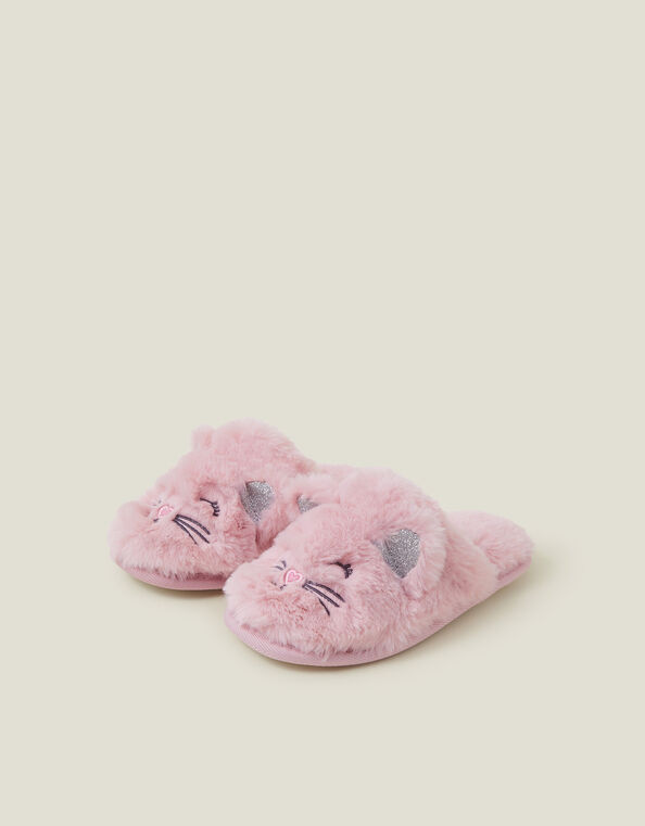 Girls Faux Fur Cat Mule Slippers, Pink (PINK), large