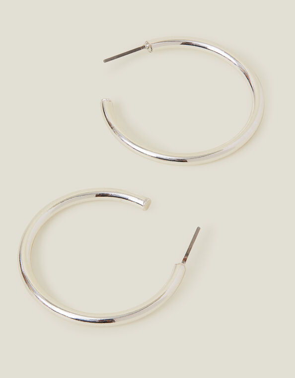 Medium Tube Hoops, Silver (SILVER), large