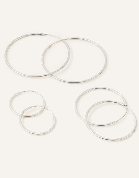 Sterling Silver Hoop Earrings Set of Three, , large