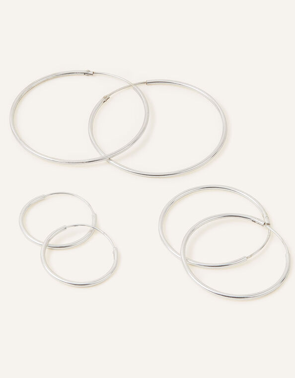 Sterling Silver Hoop Earrings Set of Three, , large