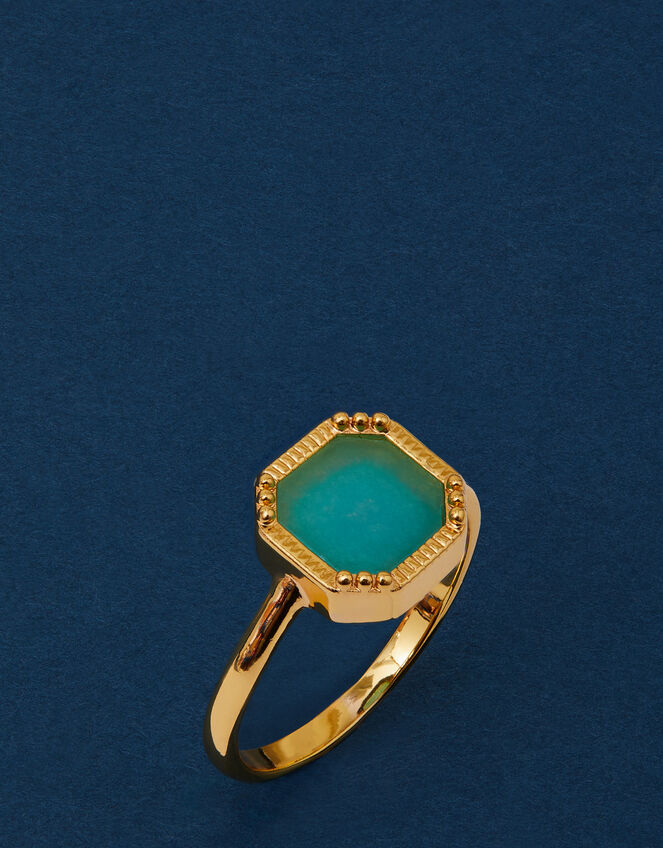 14ct Gold-Plated Aqua Quartz Ring, Gold (GOLD), large