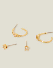 14ct Gold-Plated Diamante Stud and Hoop Earrings, , large