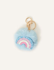 Faux Fur Pom-Pom Rainbow Keyring, , large