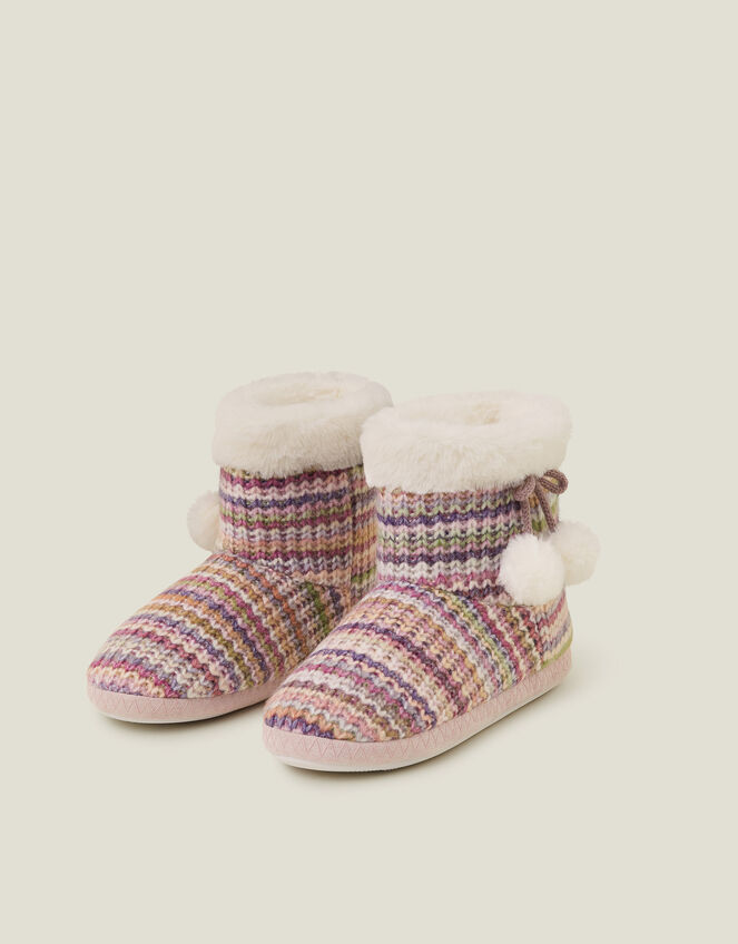 Stripe Knit Slipper Boots, Multi (PASTEL MULTI), large