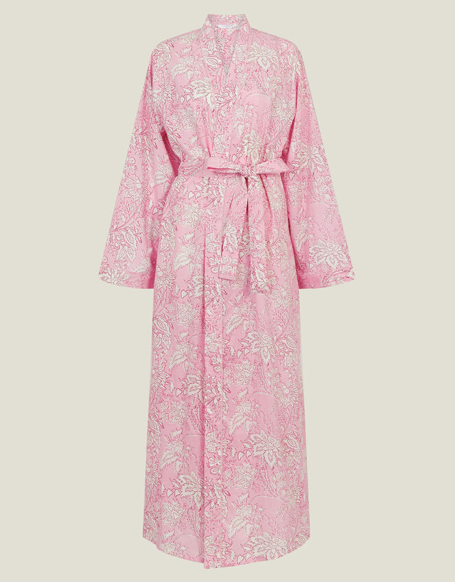 Floral Print Cotton-Blend Dressing Gown, Pink (PINK), large