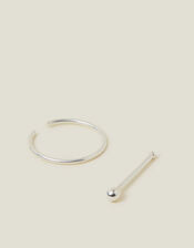 Sterling Silver Nose Stud and Hoop Set, , large