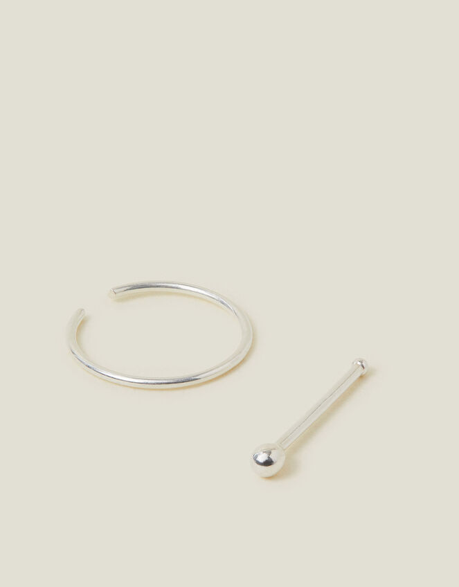 Sterling Silver Nose Stud and Hoop Set, , large