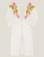 Embroidered Open Kaftan, White (WHITE), large