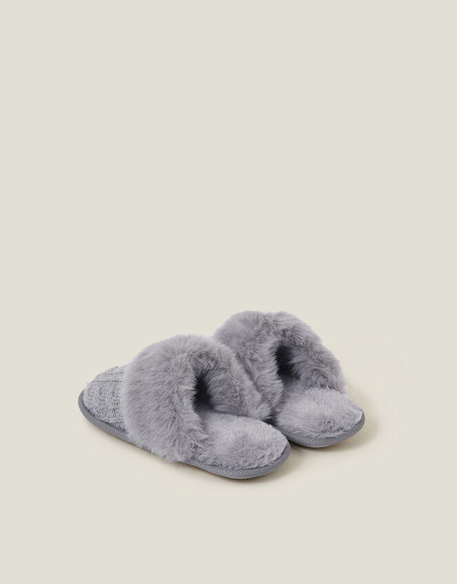 Cable Knit Mule Slippers, Grey (GREY), large