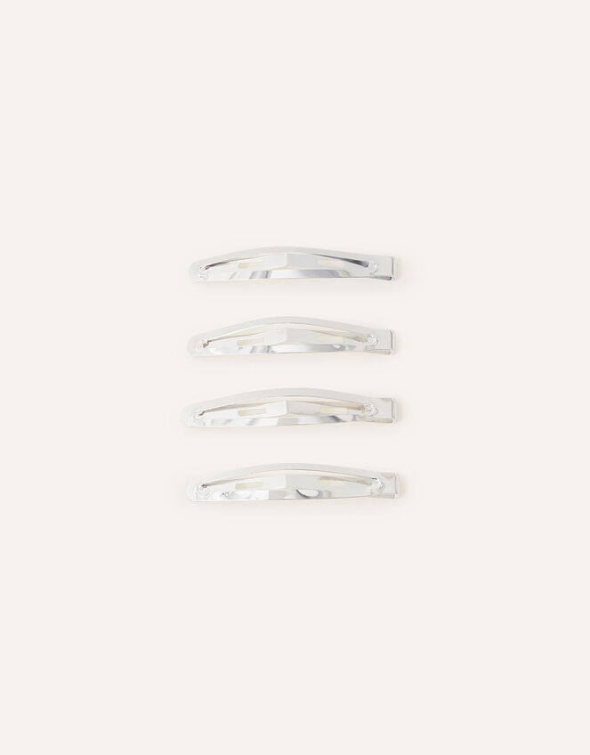 Metal Snap Hair Clips 4 Pack, Silver (SILVER), large