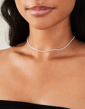 Sterling Silver-Plated Marquise Choker Necklace, , large