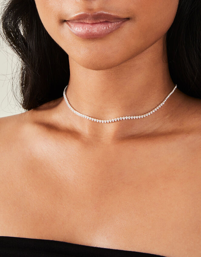 Sterling Silver-Plated Marquise Choker Necklace, , large