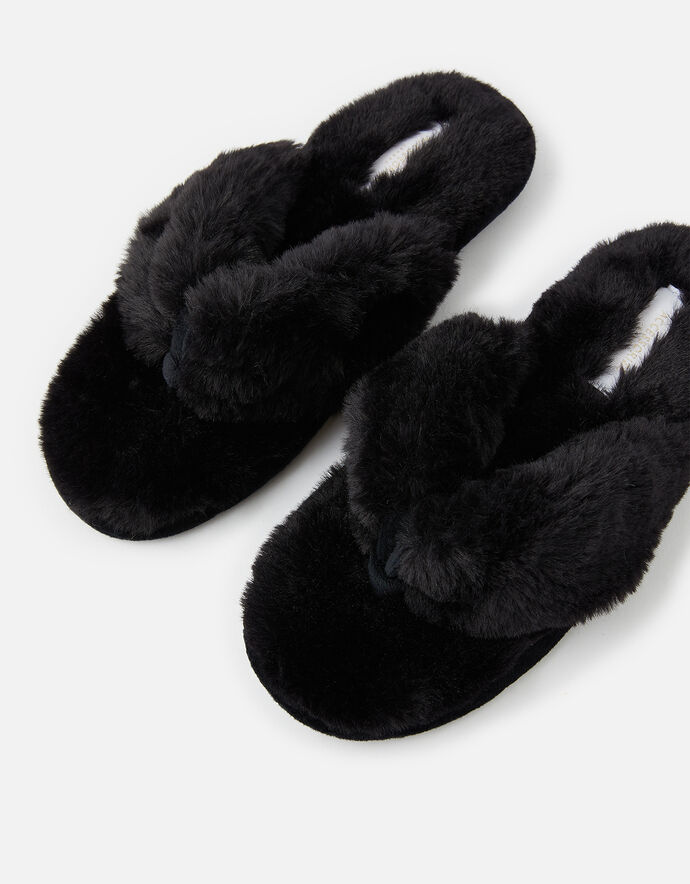 Laura Fluffy Thong Slippers Black | Slippers | Accessorize UK