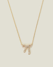 14ct Gold-Plated Diamante Bow Pendant Necklace, , large