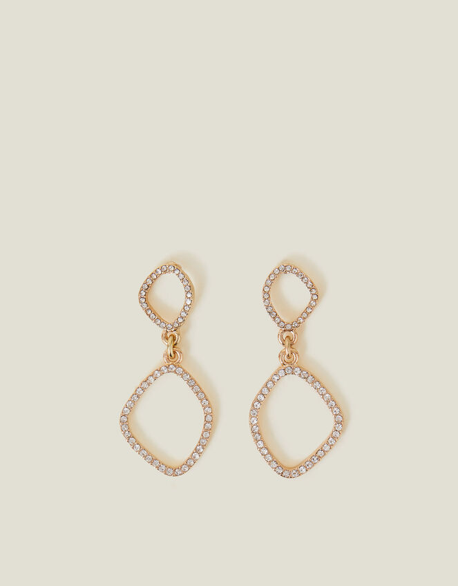 Pave Oval Short Drop Earrings, Gold (GOLD), large