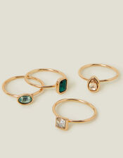 4-Pack Mix Gemstone Rings, Green (GREEN), large