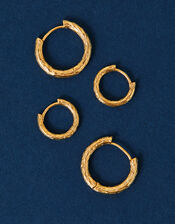 2-Pack 14ct Gold-Plated Textured Hoop Earrings, , large