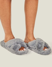 Faux Fur Crossover Sliders, Grey (GREY), large