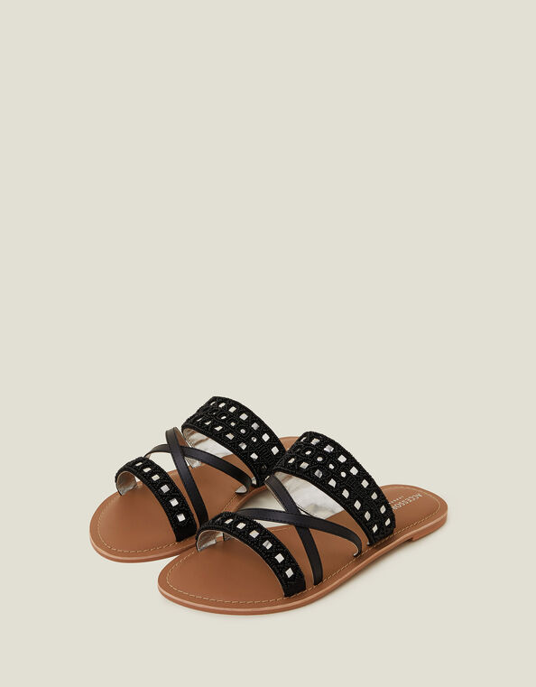 Mirror Strap Sandals, Black (BLACK), large