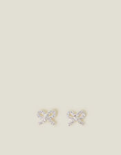 Sterling Silver Diamante Bow Stud Earrings, Silver (ST SILVER), large