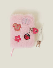 Girls Fluffy Badge Lockable Journal, , large