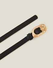 Skinny Molten Buckle Belt , Black (BLACK), large