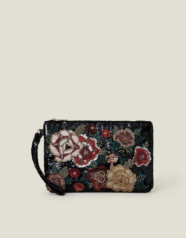 Floral Embellished Clutch Bag, , large