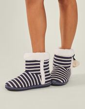 Nautical Stripe Slipper Boots, Blue (NAVY), large