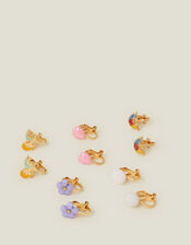 5-Pack Girls Unicorn Clip On Earrings, , large