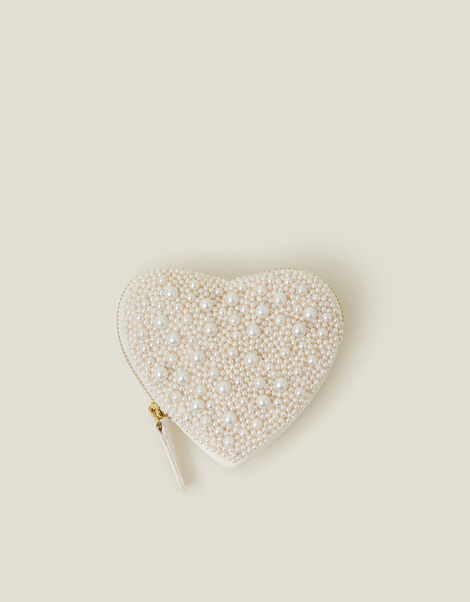 Pearl Embellished Heart Coin Purse, , large