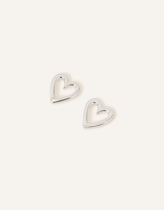 Sterling Silver Cut-Out Heart Studs, , large