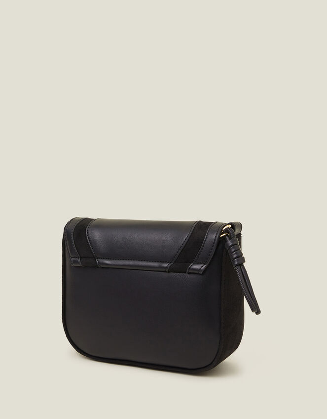 Suedette Flap Cross-Body Bag, Black (BLACK), large