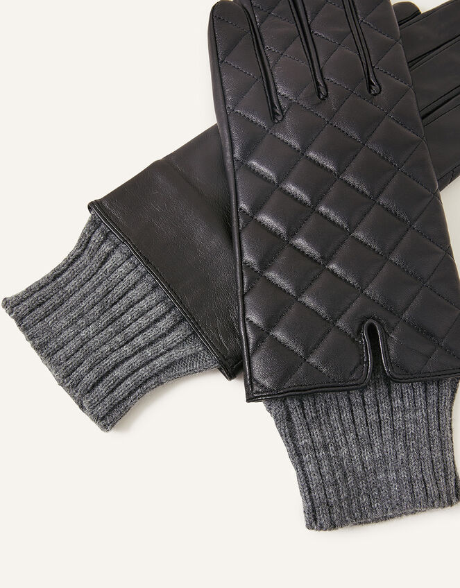 Quilted Leather Gloves, Black (BLACK), large