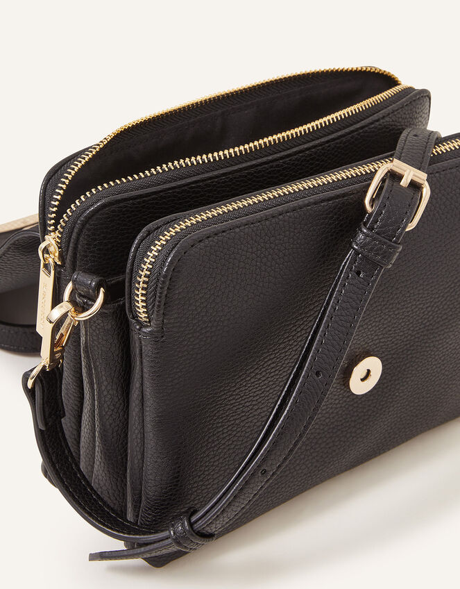 Accessorize London Womens Double Zip Cross Body Bag Black: Buy
