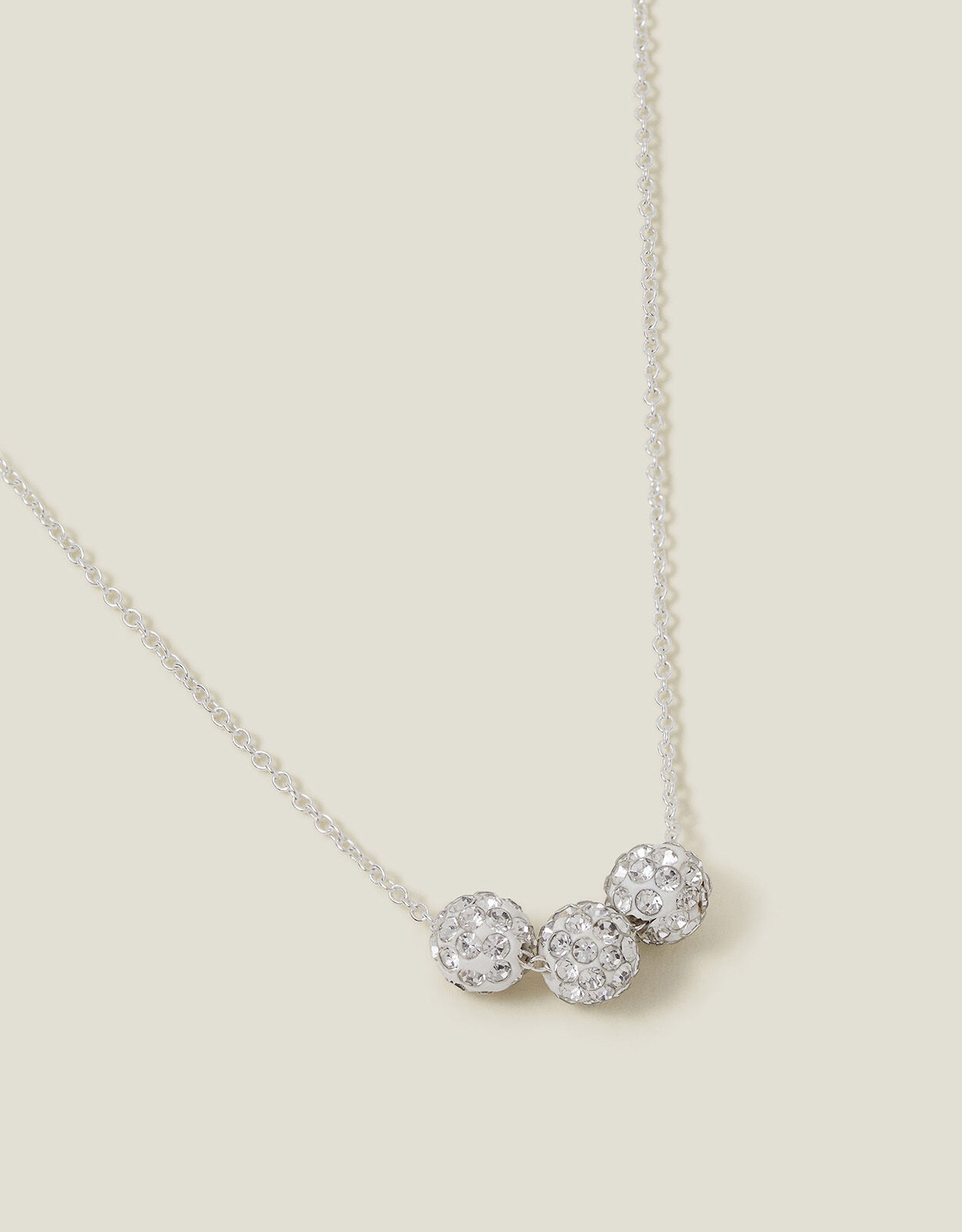 Sterling Silver-Plated Triple Pave Ball Necklace