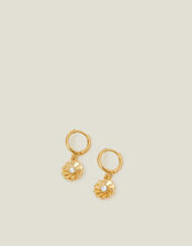 14ct Gold-Plated Flower Drop Hoop Earrings, , large