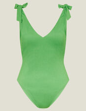 Textured Tie Strap Swimsuit, Green (GREEN), large